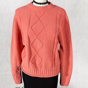 Cozy Feminine Deep Coral Cable Knit Soft Girl Sweater
